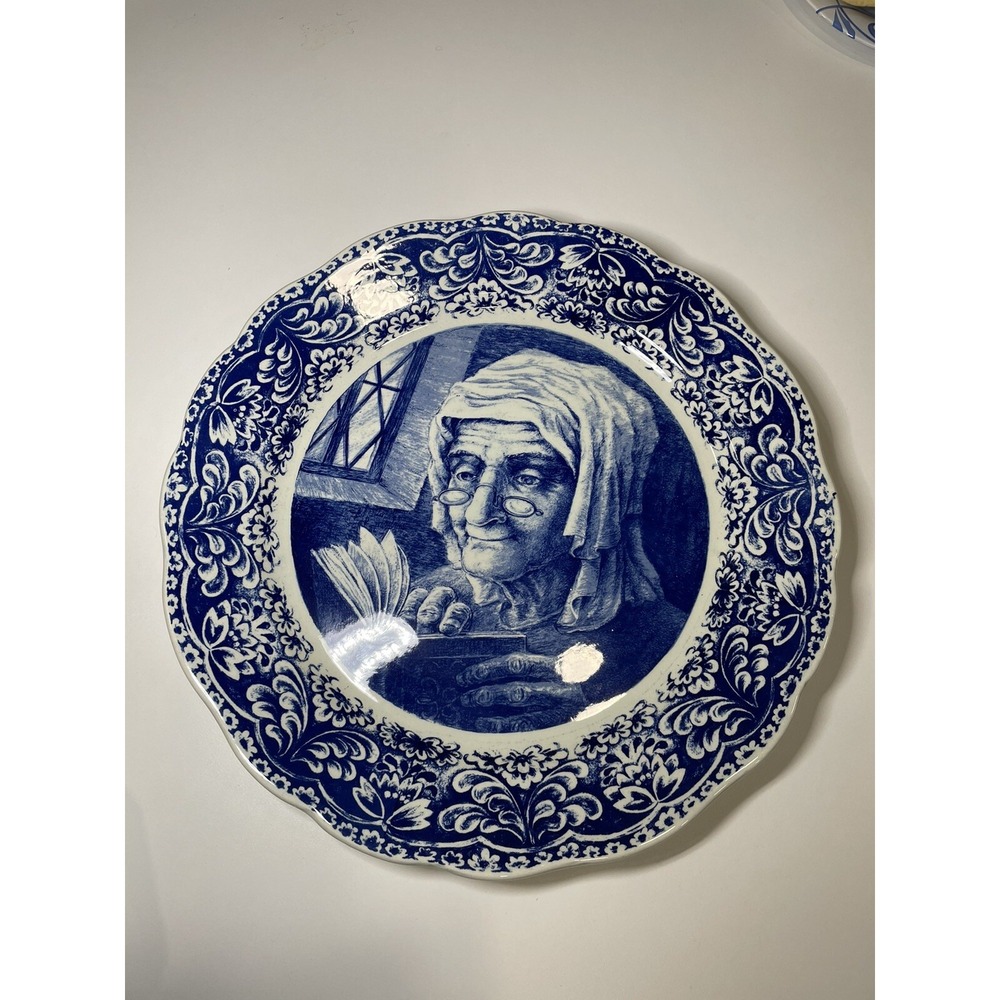 Vtg.Decorative La Louviere Boch Delft Blue Plate Woman Reading Book Wall Hanging - Picture 8 of 12